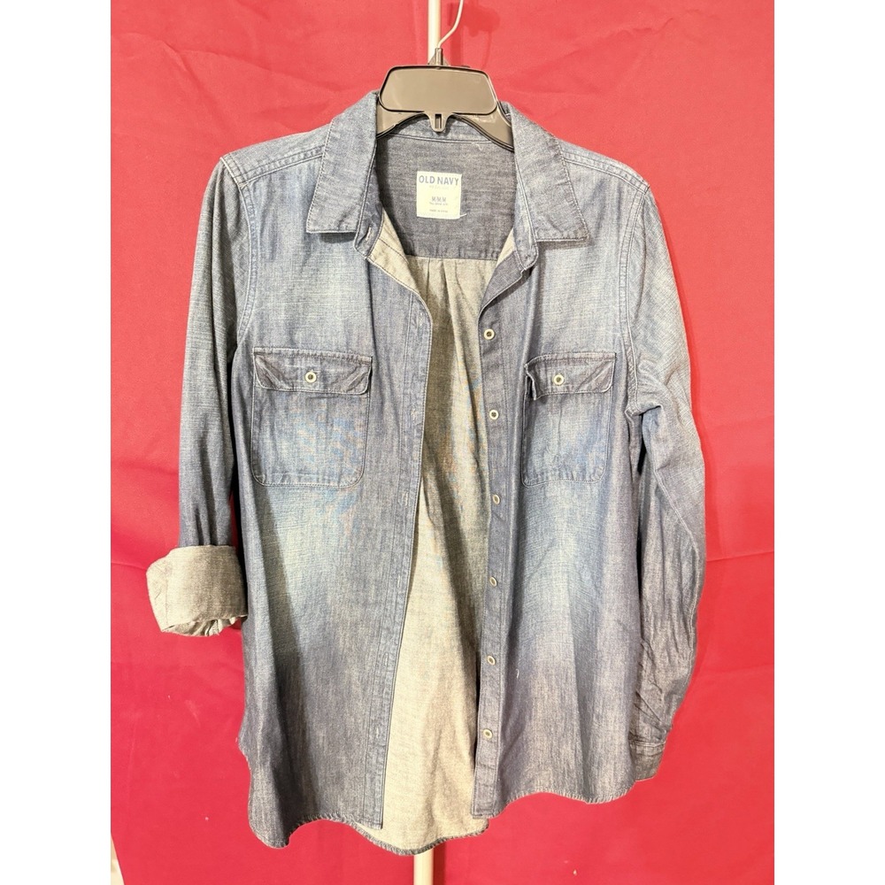Old Navy Women's Blue Dark Denim Long Sleeve Shirt SZ M (A3230)